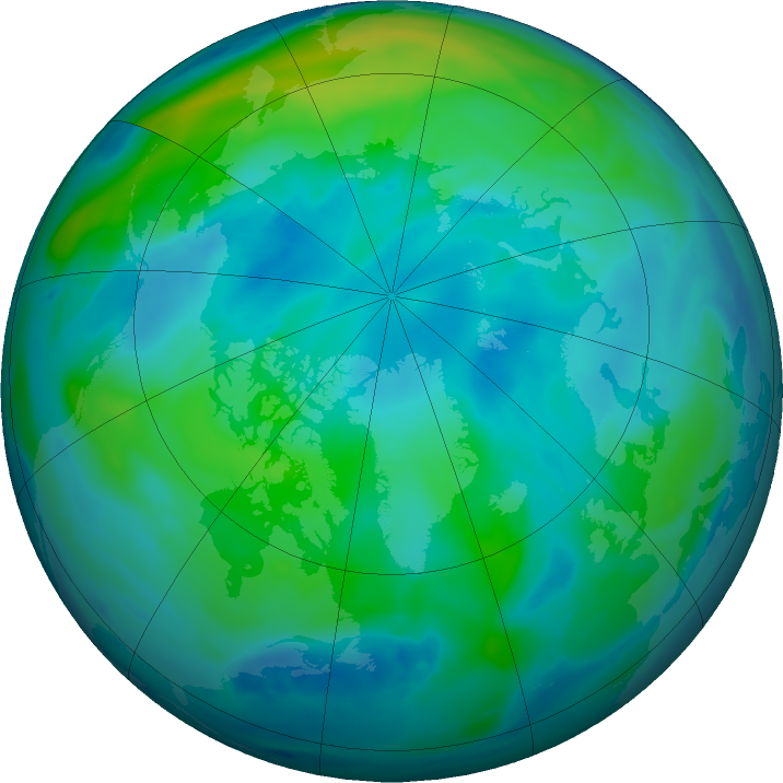 Arctic ozone map for 09 October 2016